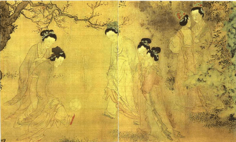 painting from Ming Dynasty period of women playing soccer
