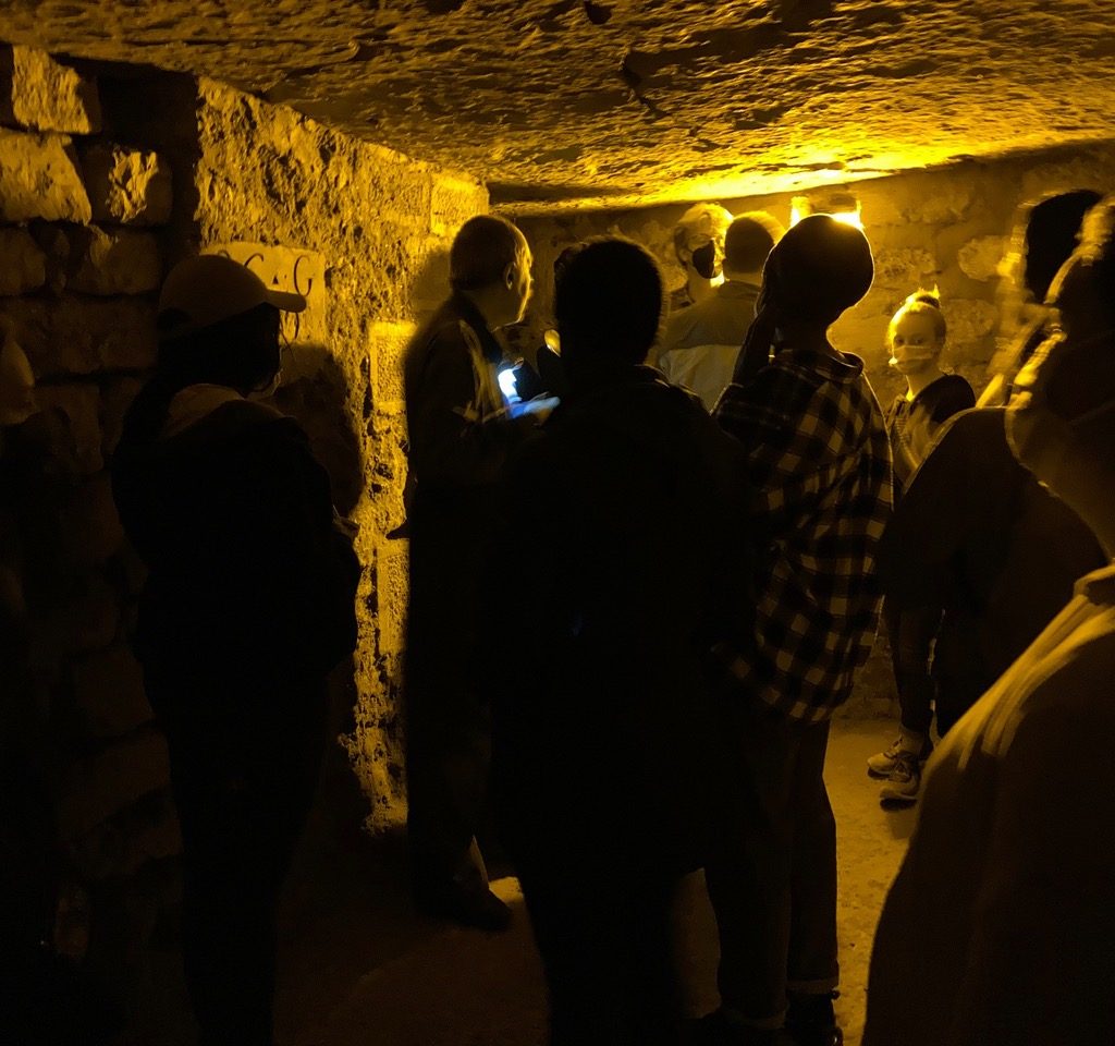 students on cave tour