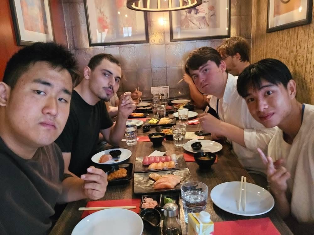 Eating sushi at restaraunt on Cambridge program