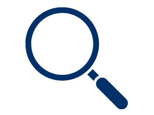 blue magnifying glass icon on a white background
