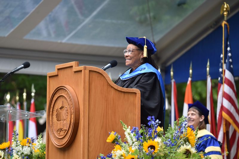 Toni Carter ’75 delivers a speech at Commencement 2022