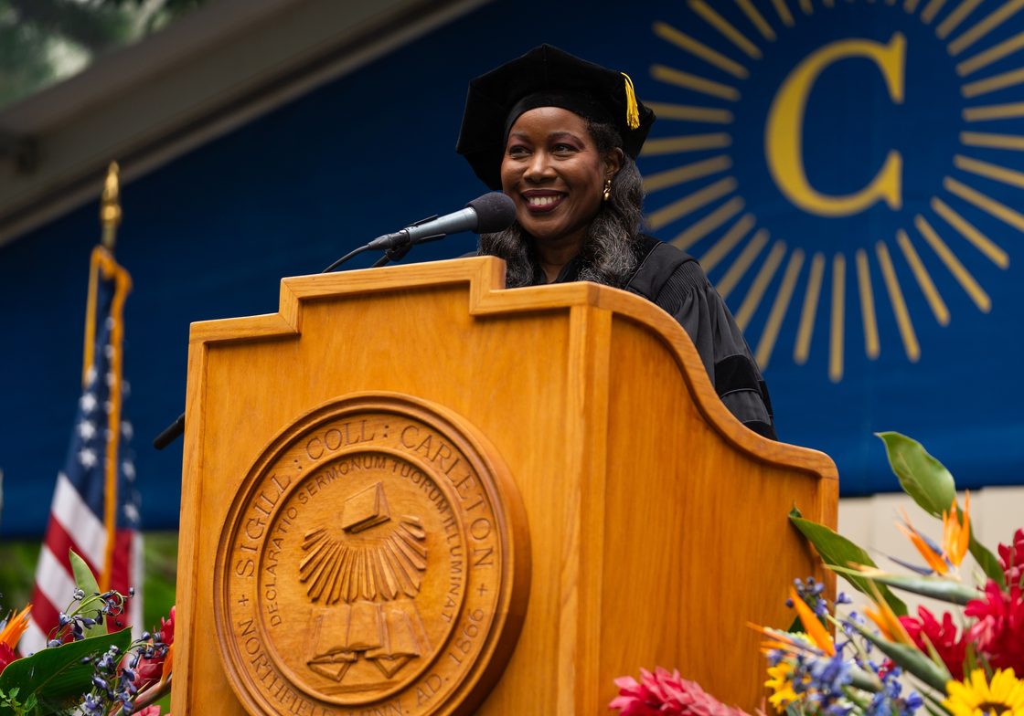 speaker isabel wilkerson on stage during commencement