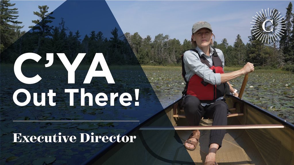 Graphic reading "C'YA Out There! Executive Director" on top of a photo of Ingrid Lyons.