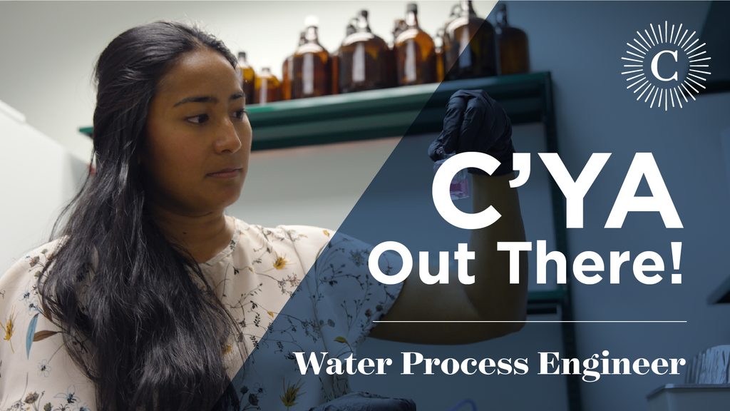 Graphic reading "C'YA Out There! Water Process Engineer" on top of a photo of Libby McKenna.