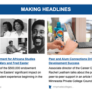 Screenshot of the Making Headlines section of the July 14, 2022 issue of Carleton Today which highlights two different stories.