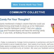 Screenshot of the Community Collective section of the Oct. 27, 2022 issue of Carleton Today that features a vote for your favorite Halloween candy poll.