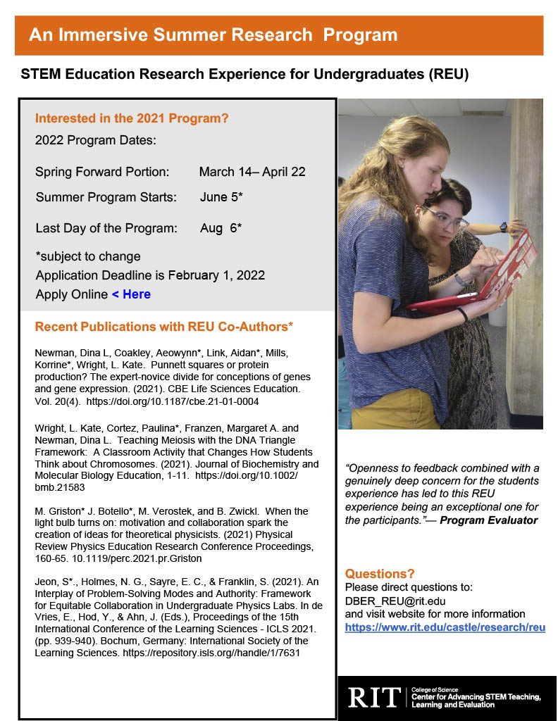 [SABER] REU program in STEM Education Research opportunity – Biology ...