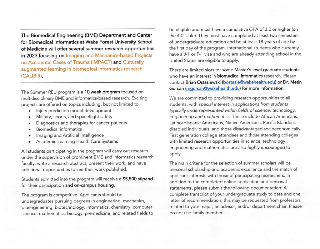 Summer REU opportunity