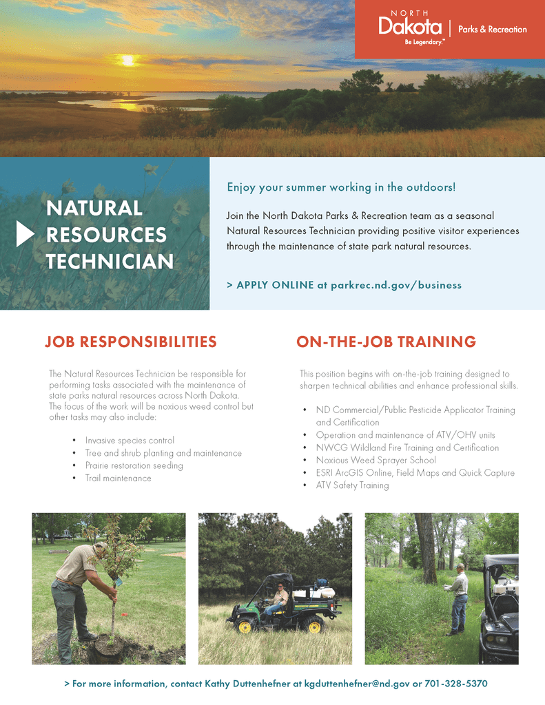 ND Parks and Recreation Natural Resources Technician Job Flyer