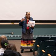 Ida Downwind speaks in Boliou Hall