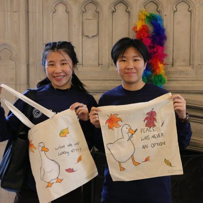 First Years Display Their Self-Decorated Tote Bags