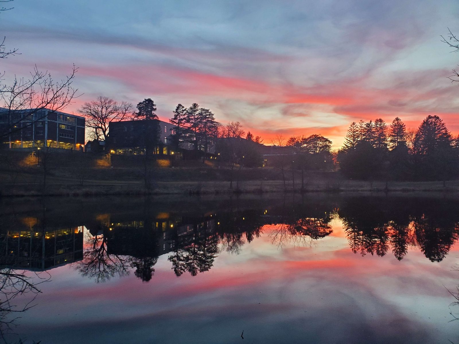 A picturesque sunset reflected over the Lyman Lakes.