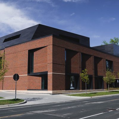 The side facing away from campus of the music wing of the Weitz.