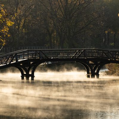 mist floating over lyman lakes at sunrise