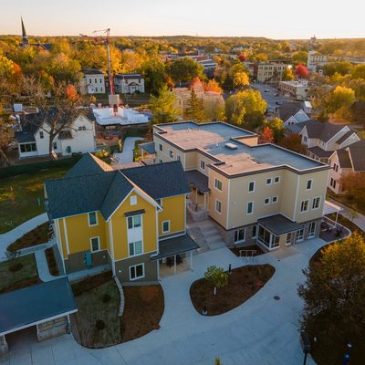 fall aerial view of campus