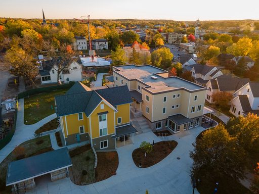 fall aerial view of campus