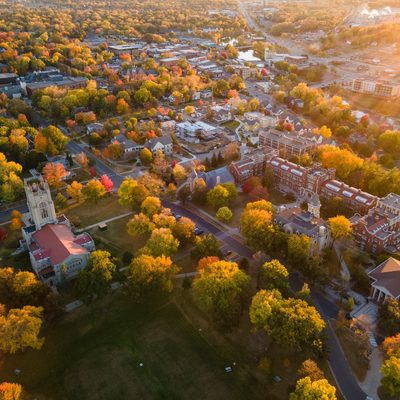 fall aerial view of campus