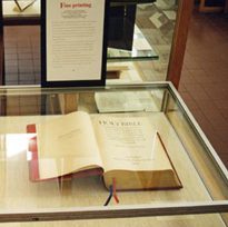 A Holy Bible on display as part of the Fine Printing exhibit.