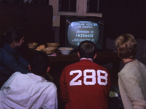 Carleton students watch election returns, 1964