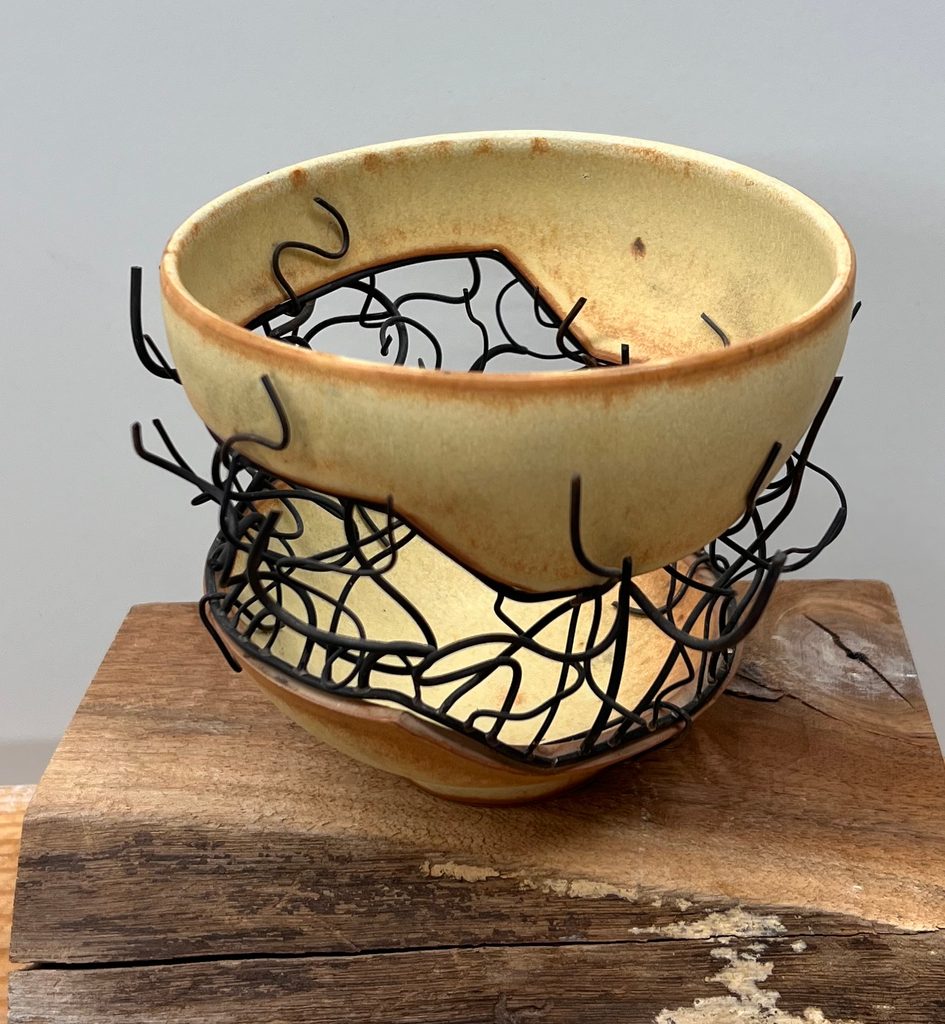 ceramic and metal wire bowl