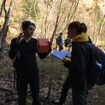 Students discussing in forest while using hand gestures
