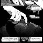 A black and white comic page depicting a hand touching a sleeping person's face, plucking out their eyes, and leaving spiders in their eye sockets. The dialogue: 