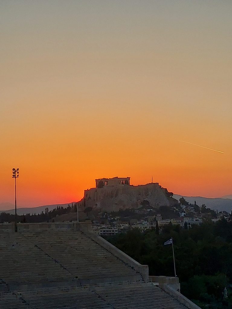 view of the acropolis at sunset