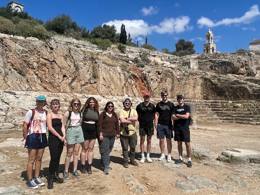 myth class standing in telesterion in eleusis