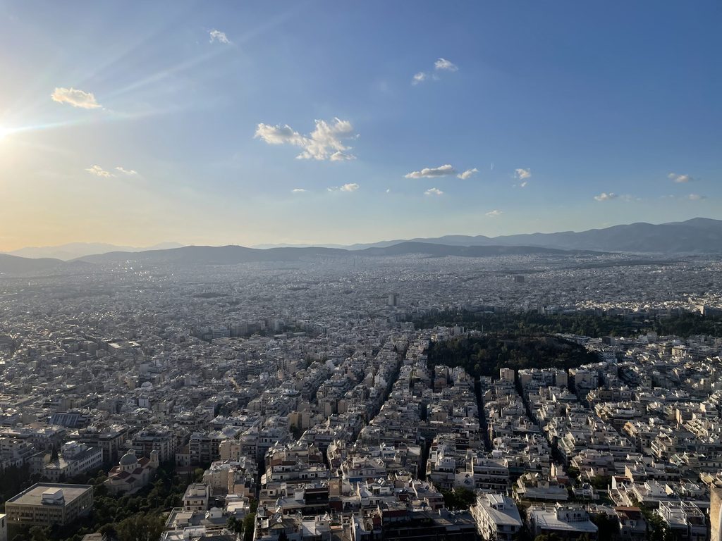 The view of Mount Lycabettus during the day (almost towards sunset)