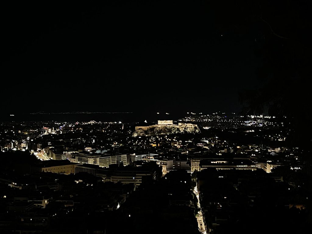 The view of Mount Lycabettus at night