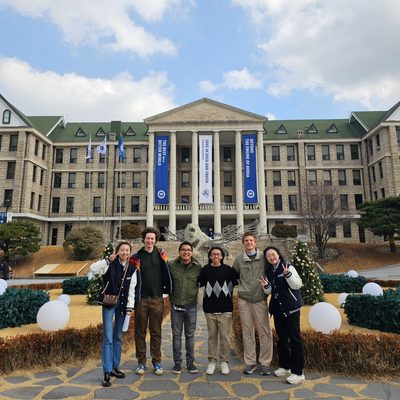 With local students at Hanyang University, a private research university in Seoul.