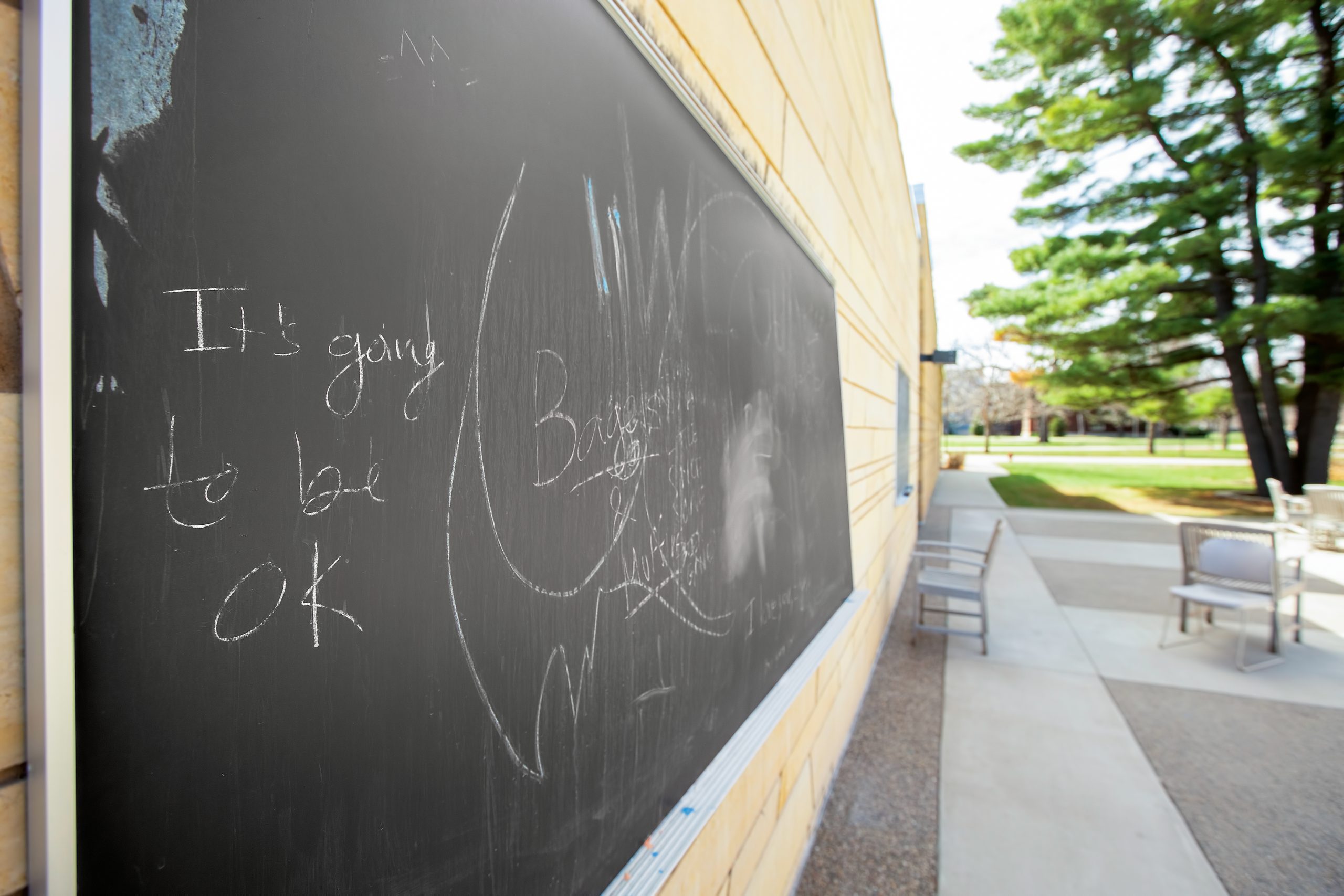Carleton’s outdoor chalkboards are covered with messages of support.