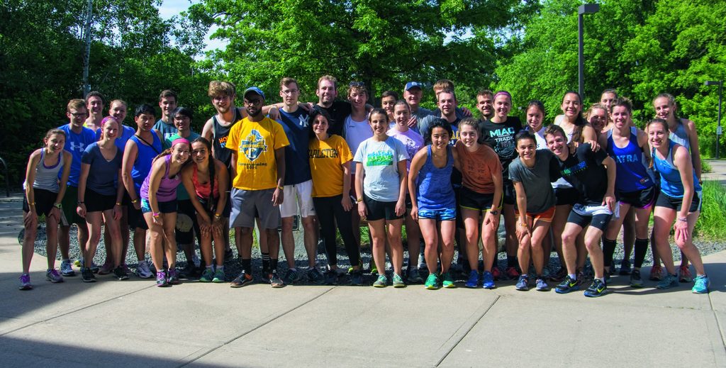 A group of seniors enjoy a five-mile run along Highway 19
