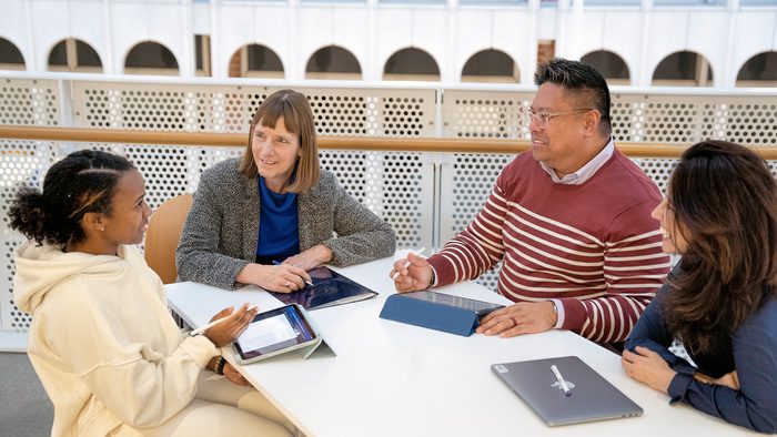 A collegial conversation in Anderson Hall