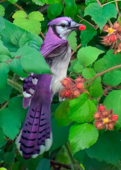 A blue jay rendered in purple hues
