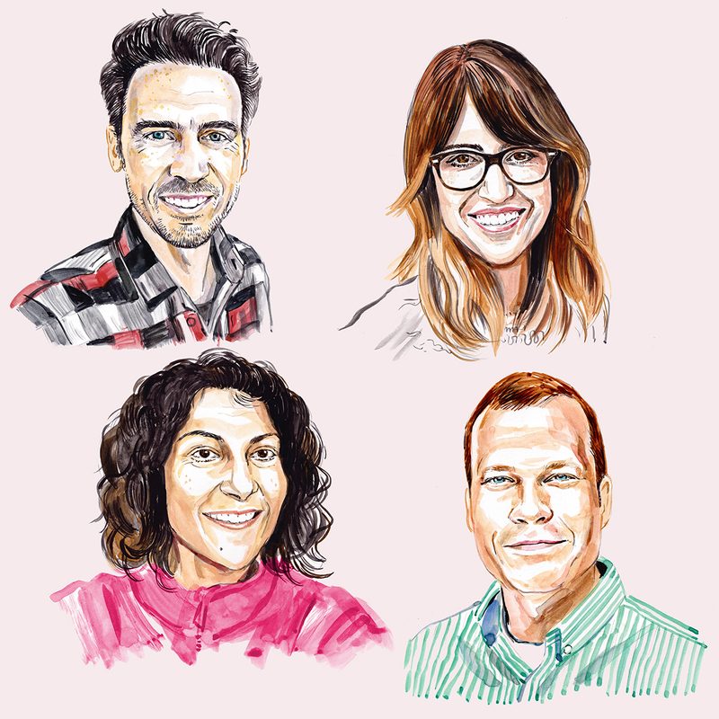 Illustration of four newly-tenured faculty members