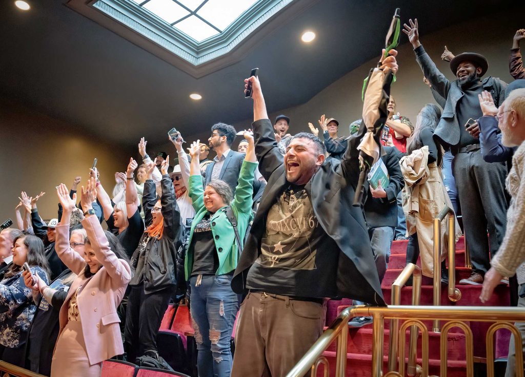 Marijuana bill supporters in the Senate Gallery erupted with cheers after the votes were counted and the bill passed. St. Paul, Minn., April 28, 2023
