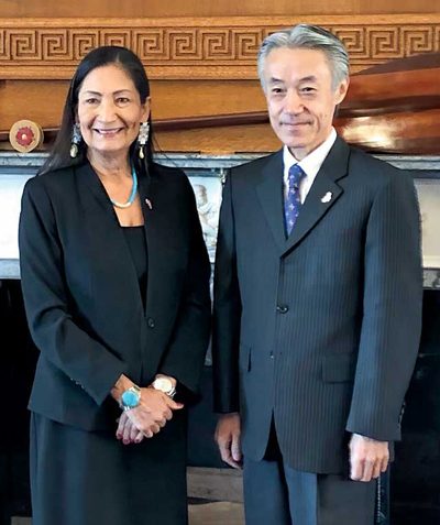 Ambassador Shigeo Yamada ’89 with U.S. Secretary of the Interior Deb Haaland