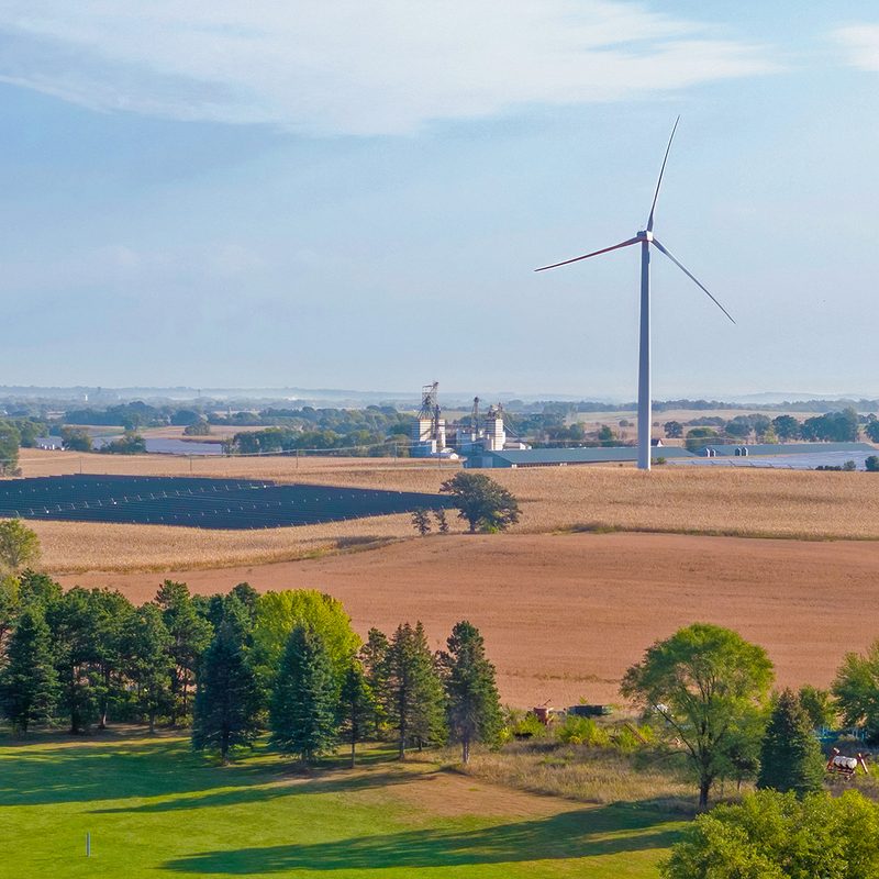 Wind turbine and solar farm, just east of the Carleton College campus