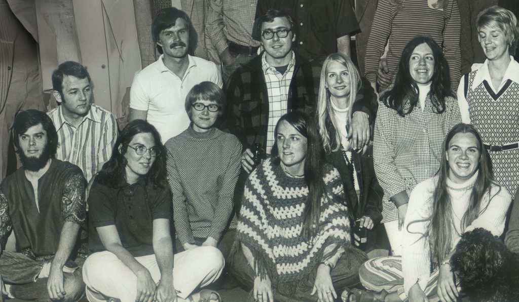 Friends from the Class of 1968 on campus for their 4th reunion in 1972