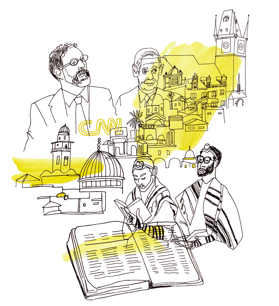 illustration of people working in politics, media, religion