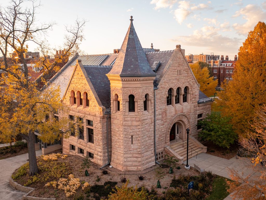 the historic admissions office exterior on a fall day 