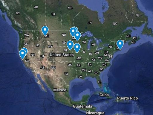 screenshot of a us map with markers showing the sites of recent Indigenous activism