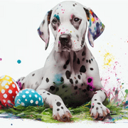 Dog with colorful eggs