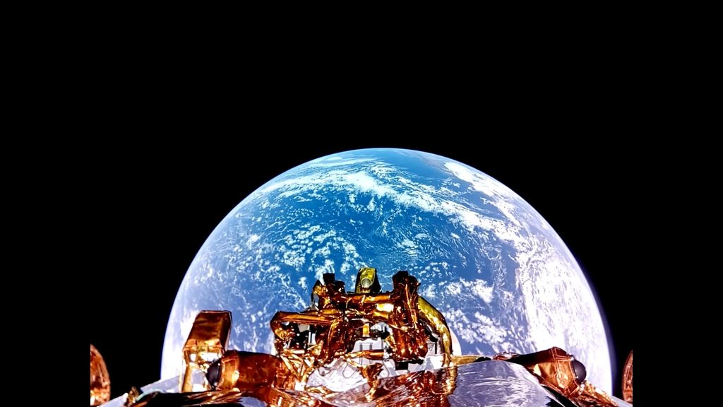 The lander in orbit above the Earth