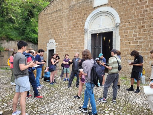 Professor North presenting at the church of Sant'Elia