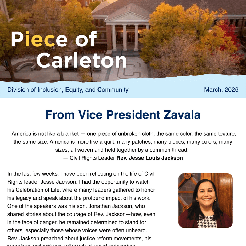 Nate Riel Piece of Carleton Newsletter – Division of Inclusion, Equity, and ...
