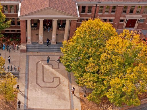 Aerial view of the Sayles-Hill campus center