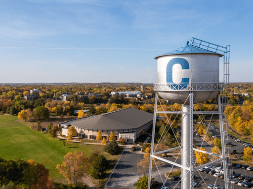 Carleton water tower overlooking campus