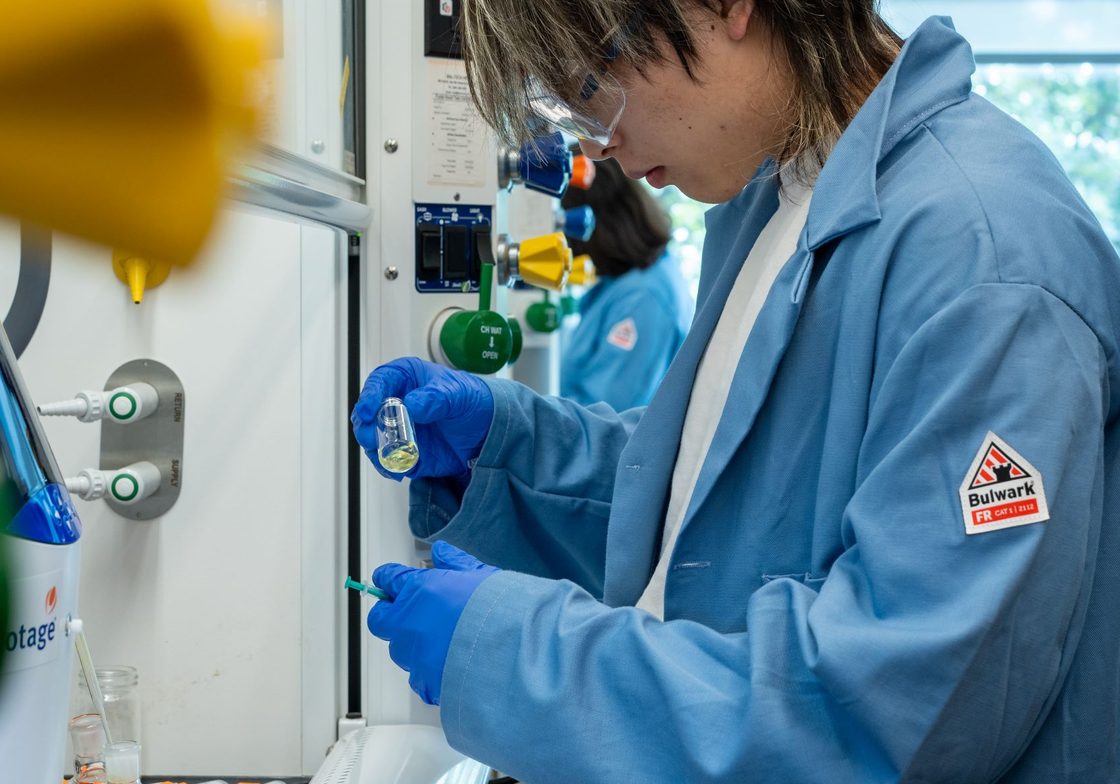 Yinan prepares a sample for the Biotage